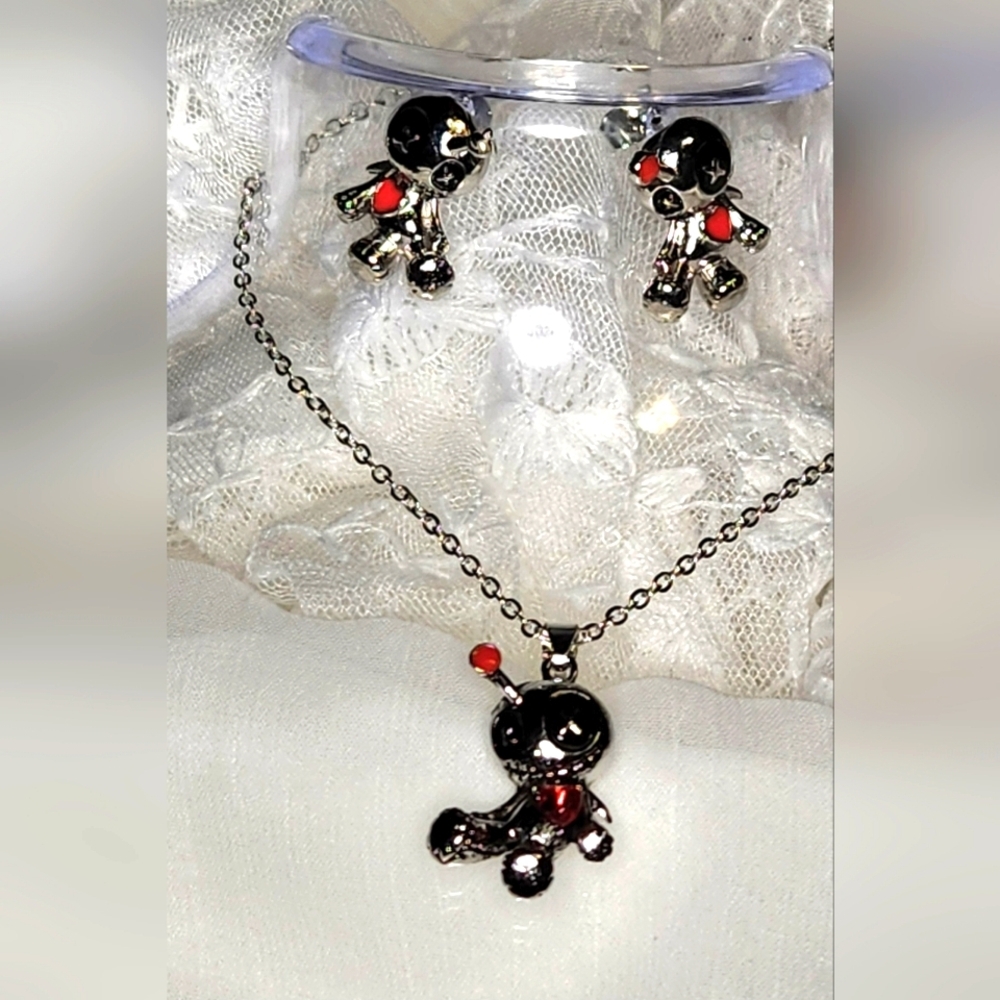 Voodoo Doll Necklace & Earings Set
